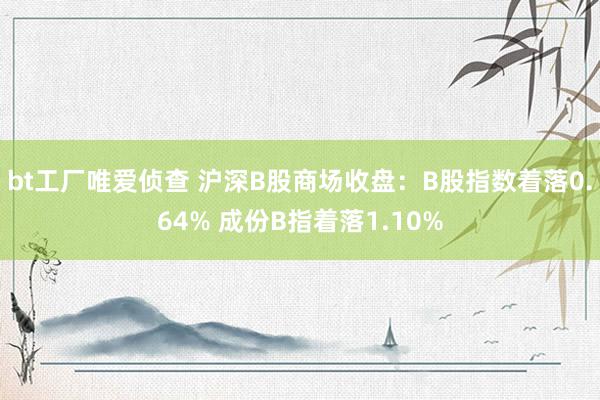 bt工厂唯爱侦查 沪深B股商场收盘：B股指数着落0.64% 成份B指着落1.10%