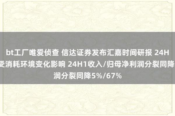 bt工厂唯爱侦查 信达证券发布汇嘉时间研报 24H1点评：受消耗环境变化影响 24H1收入/归母净利润分裂同降5%/67%